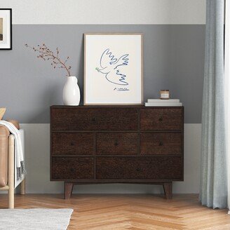 TOSWIN Retro Round Handle 7-Drawer Dresser, Solid Wood Construction, Space-Saving Design