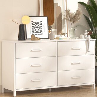 EPOWP 6 Drawer White Dresser, Industrial Wood Dresser for Bedroom, Sturdy Steel Frame