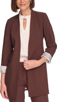 Petite Open-Front 3/4-Rollback-Sleeve Jacket