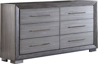 Reno 58 Inch Dresser, 6 Drawers, Chrome Handles, Chrome Bracket Legs, Gray