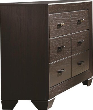 Wooden Transitional Six Drawer Dresser, Dark Cocoa Brown