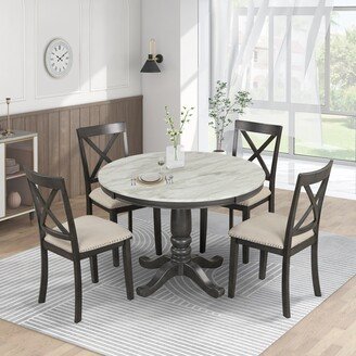 GEROJO Gray Modern 5-Piece Dining Table and Chairs Set, Solid Wood Table with 4 Chairs, Easy Assembly