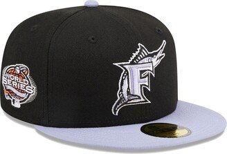 Men's Black Florida Marlins Cooperstown Collection Side Patch 59FIFTY Fitted Hat