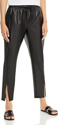 Womens Faux Leather Side Slit Leather Pants