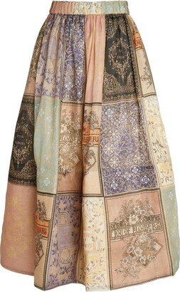 Book Print Lyrical Midi Skirt