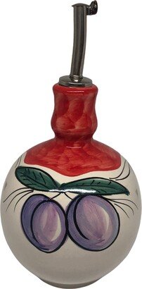 Ceramic Olive Oil Bottle With Grapes Decanter, Evoo Cruet Made in Italy Pottery