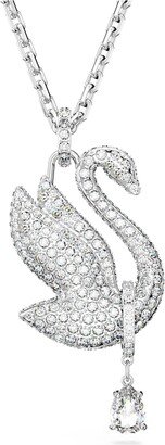 Iconic Swan necklace, Swan, Long, White, Rhodium plated