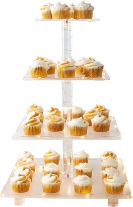 Great Northern Popcorn 4-Tier Cupcake Stand - Square Acrylic Display Stand with LED Lights for Birthday, Tea Party, or Wedding Dessert Tables by Great Northern Party