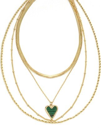 Layered Malachite Heart Pedant Necklace