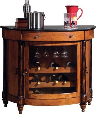 Brown Wood and Black Granite Liquor or Wine Cabinet