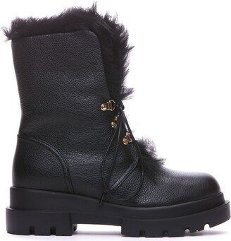 Fur-Embellished Lace-Up Boots