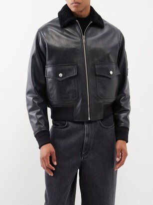 Shearling-collar Leather Aviator Jacket