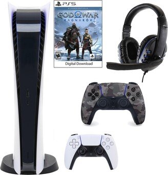 Playstation PS5 Digital Gow Console with Extra Gray Camo Dualsense Controller and Universal Headset