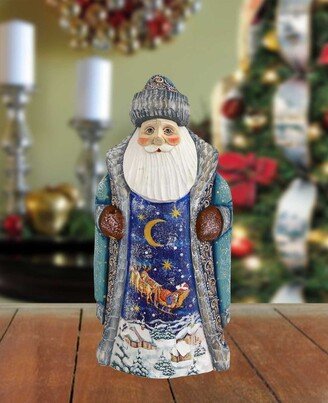 G.DeBrekht Sledding In the Night Skies Santa Carved Figurine