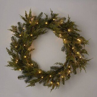 28 Pre-lit Mixed Greenery Artificial Christmas Wreath LED Warm White Lights - Wondershop™