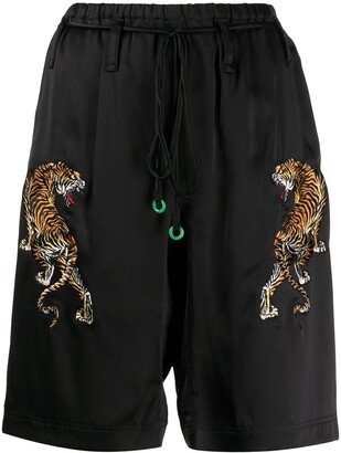 Tiger-Embroidered Silk-Satin Pyjama Shorts