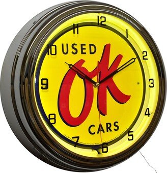 Ok Used Cars Sign Yellow Neon Clock Garage Decor | 16