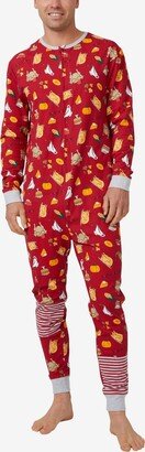 Men's Long Sleeve All-In-One Licensed Onesie - Friends Jester Red, Happy Friendsgiving