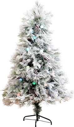 5Ft Flocked Pre-Lit Fiber Optic Artificial Pinecone & Berries Christmas Tree With 50 Colorful Bubble-Gum Led Ligh