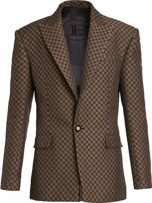 Logo Print One-Button Cotton Blazer