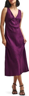 Helena Dot Print V-Neck Satin Midi Dress