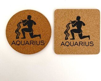 Aquarius Engraved Cork Coasters, Astrological Sign, Zodiac, Born in February, Horoscope, Everyday Use, Table Protector, Free Shipping