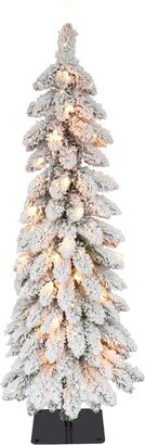 Puleo Pre-Lit Flocked Pencil Alpine Artificial Christmas Tree with 35 Lights, 3'