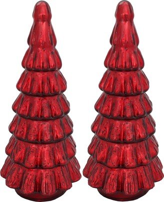 Rulu Christmas Tree Tabletop Set of 2 Forest 5.5 W x 12 H Mercury Glass RED