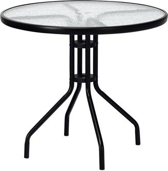 32 Outdoor Patio Round Tempered Glass Top Table with Umbrella Hole - 32 x 28