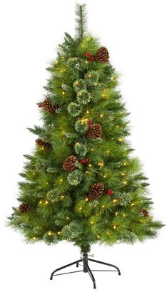 Montana Mixed Pine Artificial Christmas Tree with Pine Cones, Berries and Lights, 60