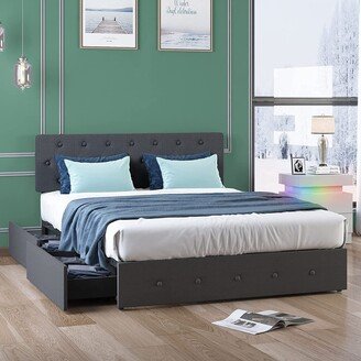 Mixoy Upholstered Platform Bed Frame with 4 Built-in Storage Drawers & Adjustable Headboard