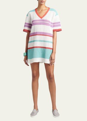 Striped Crochet Mini T-Shirt Dress