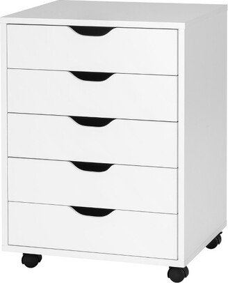 5 Drawer Chest Storage Dresser Floor Cabinet Organizer with Wheels White