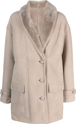 Shearling-Collar Single-Breasted Coat