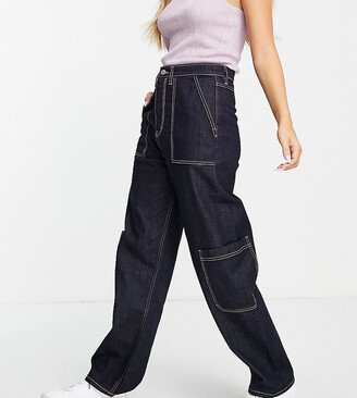 cotton cargo jeans with pink contrast stitch