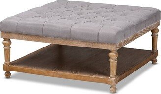 Kelly Linen Fabric Upholstered Wood Cocktail Ottoman