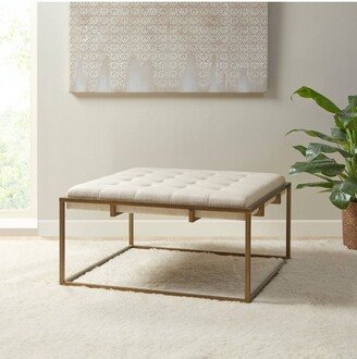 Square Padma Button Tufted Upholstered Metal Base Ottoman Ivory