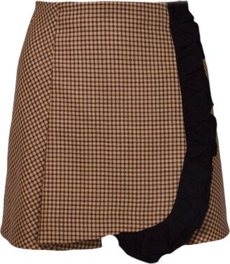 Ruffled Trim Checked Mini Skirt