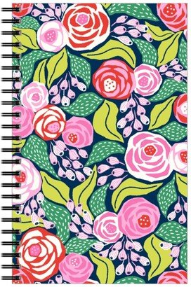 Notebooks: Colourful Papercut Roses - Pink On Dark Blue Notebook, 5X8, Pink