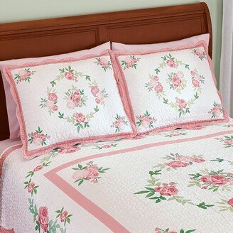 Collections Etc Rose Garland Quilted Scalloped Pillow Sham-AA