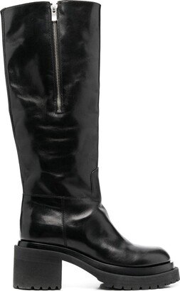 70mm Chunky Leather Knee-Boots