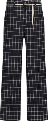 Grid-Pattern Straight-Leg Trousers-AA