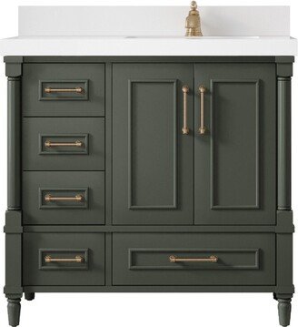 Aberdeen 36 In. W X 22 D Right Offset Sink Bathroom Vanity in Pewter Green With Quartz Or Marble Countertop | Modern Vanity Premium Q