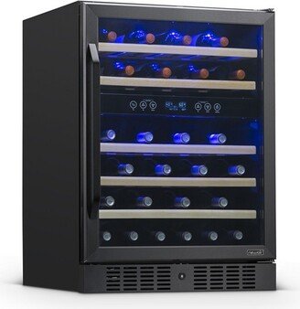 24 Built-in 46 Bottle Dual Zone Compressor Wine Fridge in Black Stainless Steel, Quiet Operation with Beech Wood Shelves