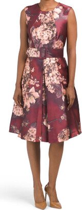 Jessa Floral Jacquard Midi Dress With Belt for Women