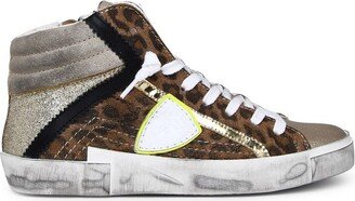 Leopard-Printed Lace-Up Sneakers
