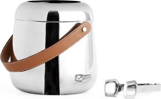 Tahoe Ice Bucket with Tongs & Lid, Insulated Stainless Steel, Leather Handle, Holder/Cooler for Parties, Bar Cart Accessory, Dishwasher Safe