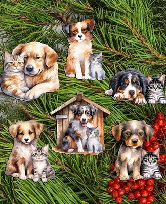 Holiday Wooden Clip-On Ornaments Dogs Set of 6 G. DeBrekht