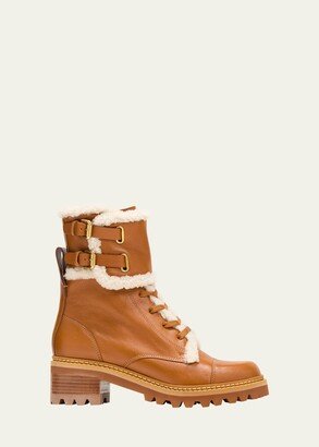 Mallory Buckle-Cuff Shearling Combat Boots