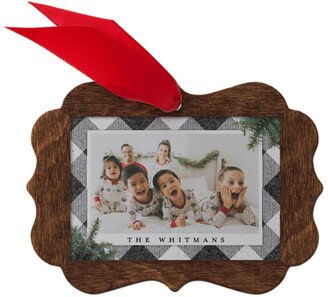 Ornaments: Plaid Wood Foliage Metal Ornament, Brown, Rectangle Bracket